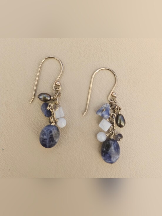 Jewelry - 925 STERLING SILVER Sodalite and Blue Agate Drop Earrings